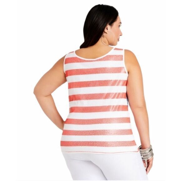 NEW Ashley Stewart Sequin American Flag Scoop Neck Tank, Red, White and Blue, 3X - Picture 2 of 16